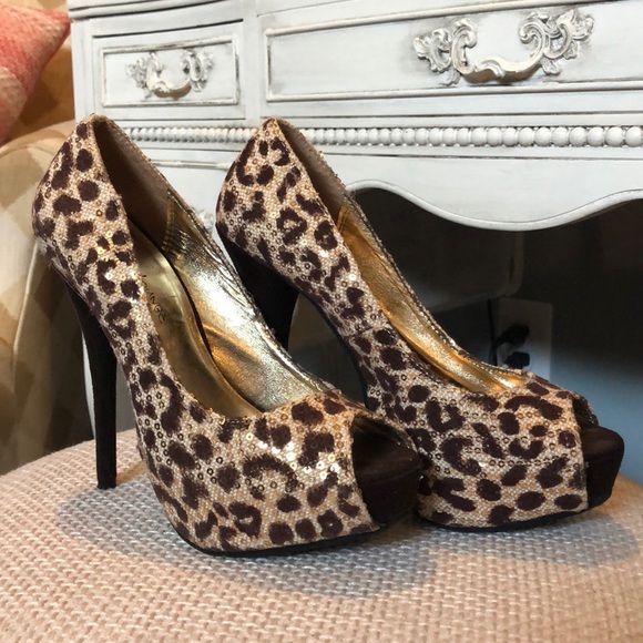 DIVA Lounge Shoes - Leopard Peep Toe Platforms